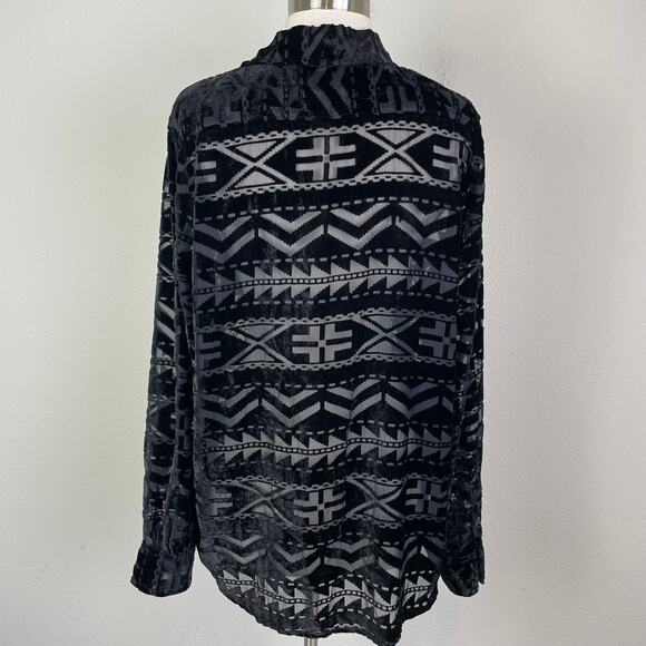 Denim & Supply Black Vintage Velvet Burnout Long Sleeve Button Top Large - Picture 6 of 9